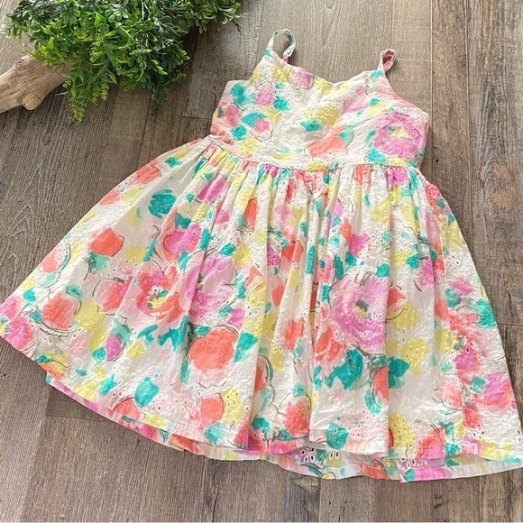 GYMBOREE 100% Cotton Abstract Floral A-Line Dress, Size 4 - Picture 1 of 8